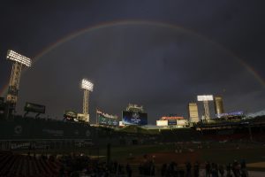 There was already a sort of otherwordly sense around this Red Sox season before sweeping rainbows became the norm before their World Series home games. (AP)